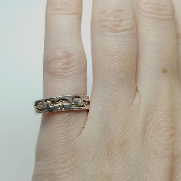 Vintage Sterling Silver Stamped Design Toe Ring, Animals, Retro Estate - Picture 3 of 6